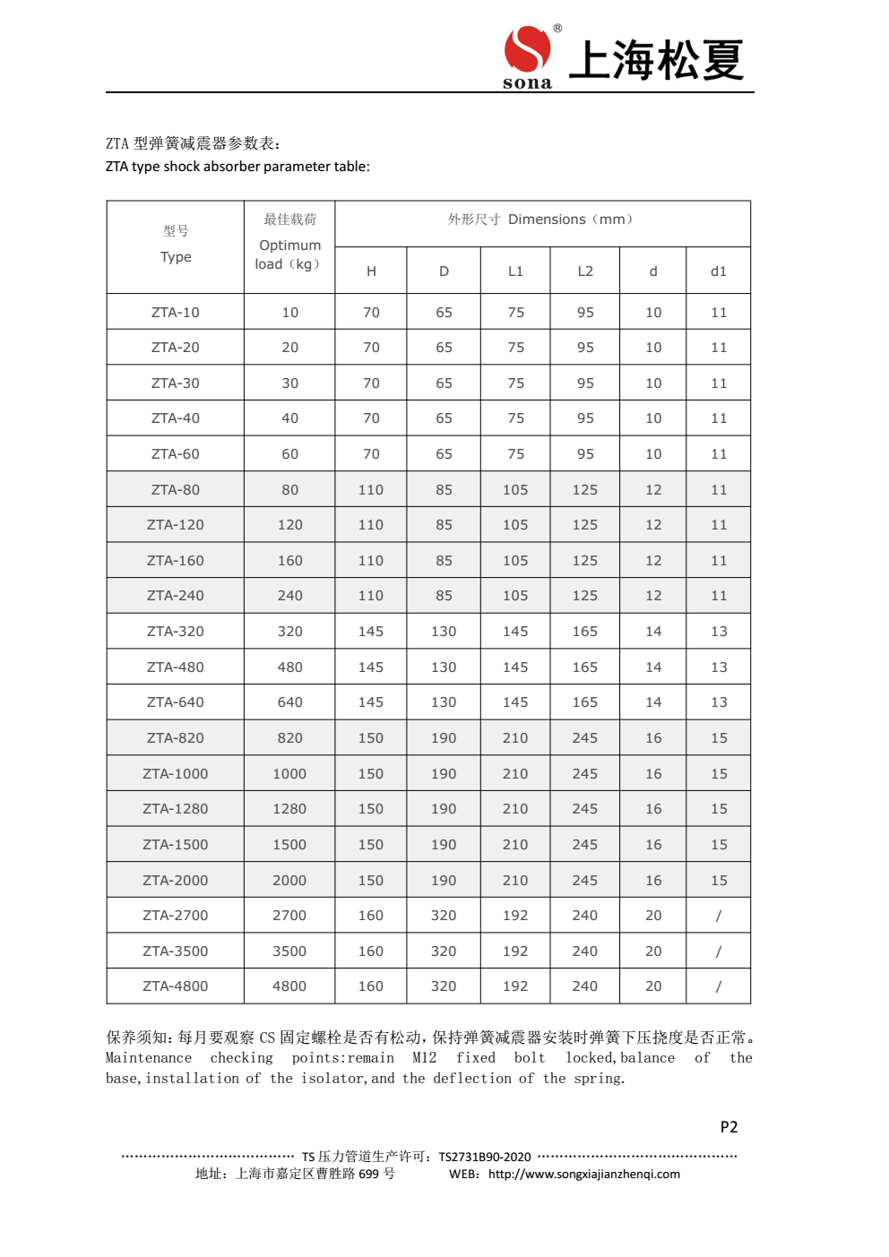 ZTA型阻尼彈簧減震器