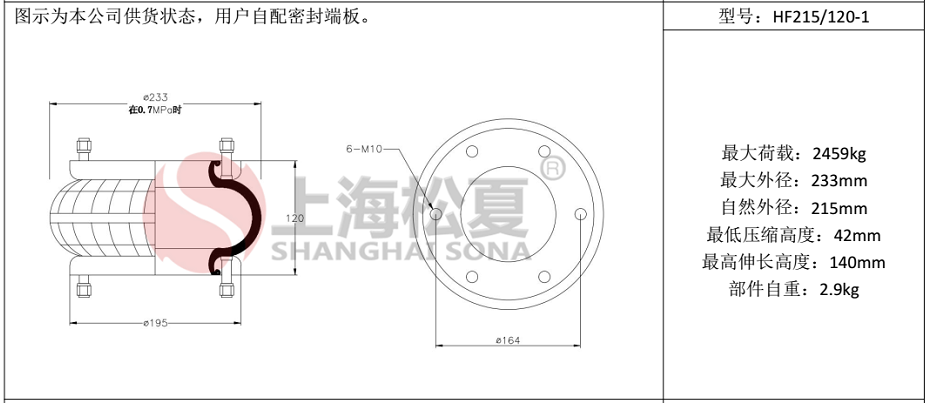 HF215/120-1法蘭式橡膠氣囊，糾偏氣囊